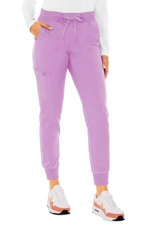 Lilac Jogger Yoga Pant #7710 Your go-to go-anywhere pants. Enjoy this comfortable practical mashup inspired by athleisure wear. The Touch Performance fabric feels soft like cotton while the rib-knit waistband and just-right ankle cuffs can keep up with whatever you're down for. • Rib-knit waistband with drawstring ties • One cargo pocket • Two back patch pockets • Accessory loop • Touch Performance Fabric